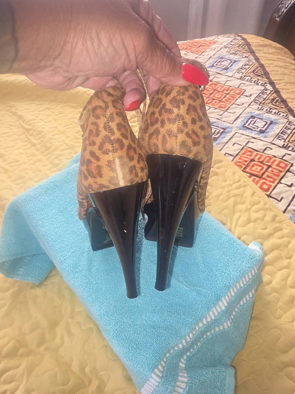 Wild Diva Leopard Print Peep-Toe Heels - Brown